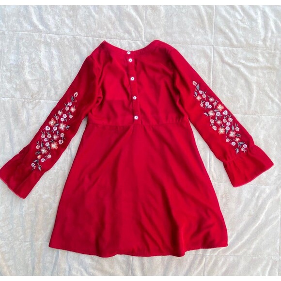 Girls Red Velvet Embroidered Dress Bell Sleeve Size 7/8 Easter Christmas Holiday - Picture 7 of 12
